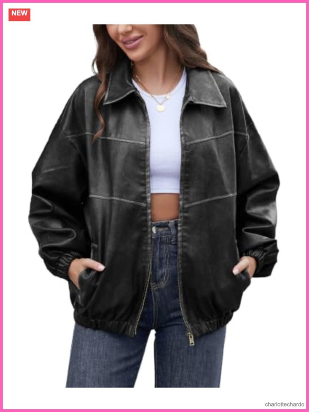 Womens Oversized Faux Leather Jacket Vintage Motorcycle Coat Fall Outfit